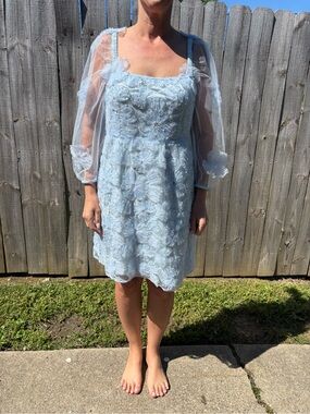 Light Blue Floral Lace Dress